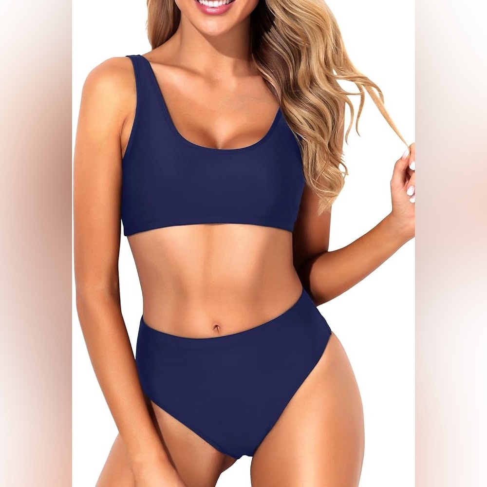 Tempt‎ Me Two Piece Scoop Neck Bikini Swimsuit Sporty High Waisted NWT Size XL